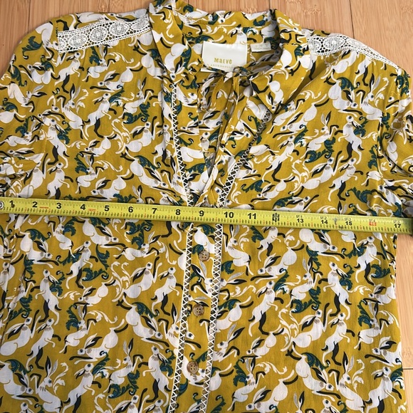Anthropologie Maeve Janie Flounced Peasant Blouse Rabbit Print Women’s 2 - Picture 8 of 10
